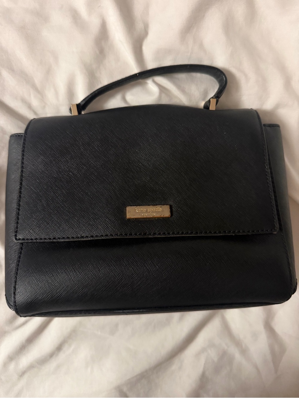 kate spade Black Leather Top-Handle Satchel with Gold Hardware